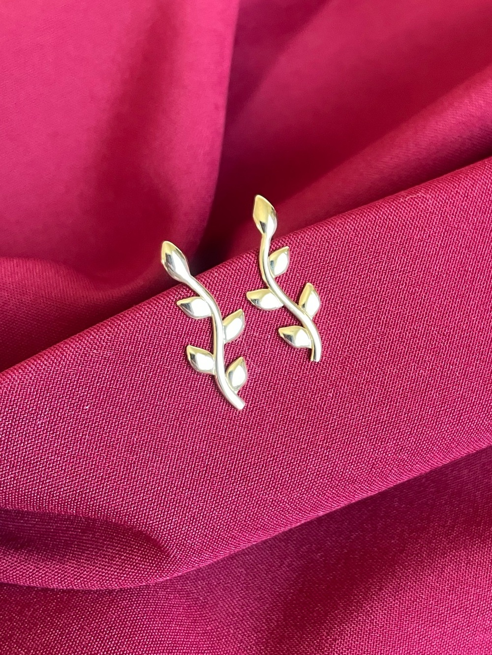 14k Gold Delicate Leaf Vine Climber Earrings